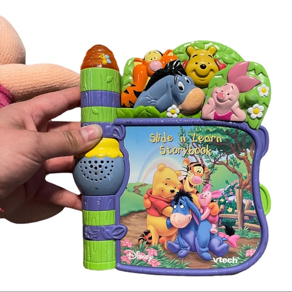 Piglet Plush & VTechWinnie The Pooh Slide n Learn Story Book Vintage 1999 - Picture 3 of 4